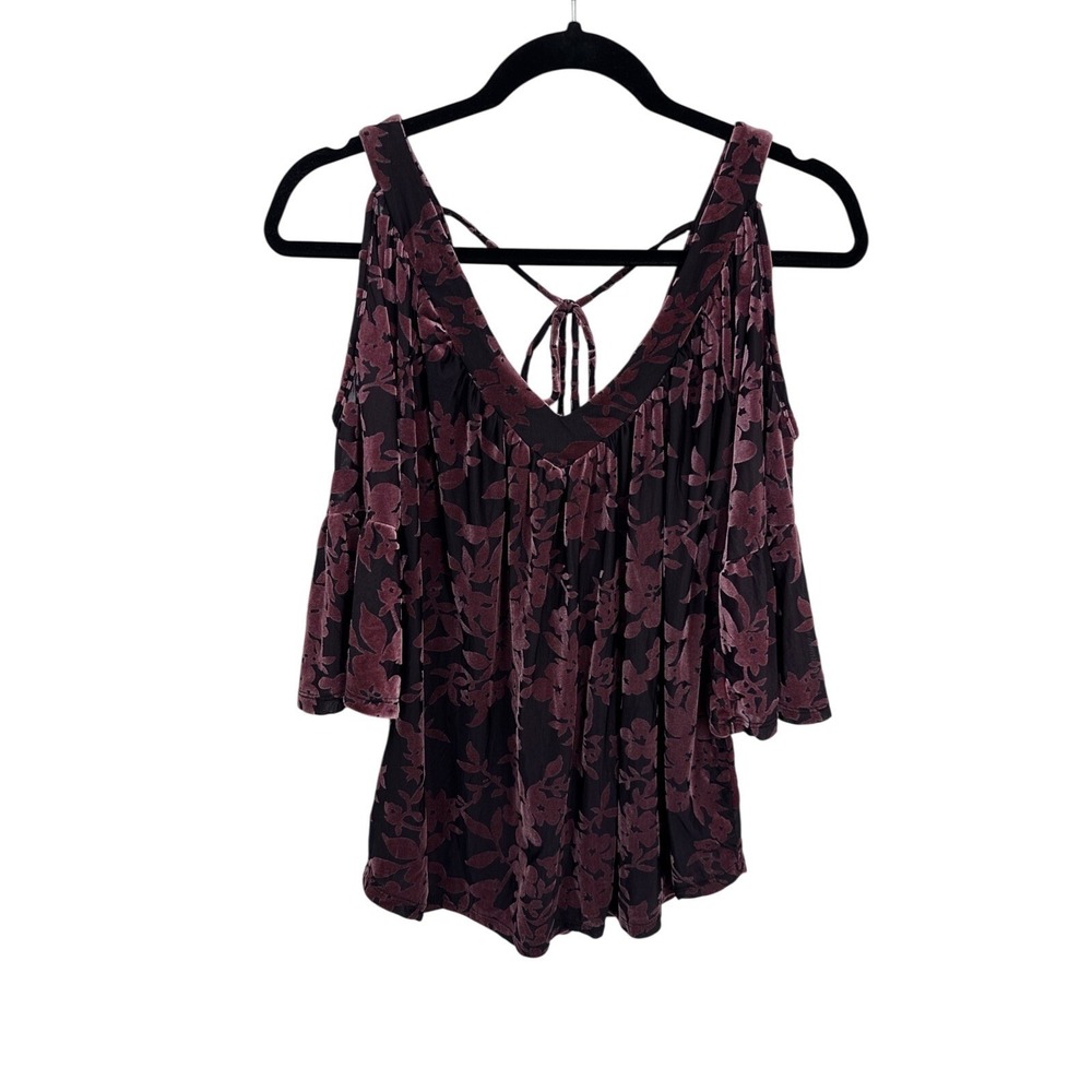 Vintage Y2K Always Indigo Cold Shoulder Top Womens Medium Purple Black Velvet